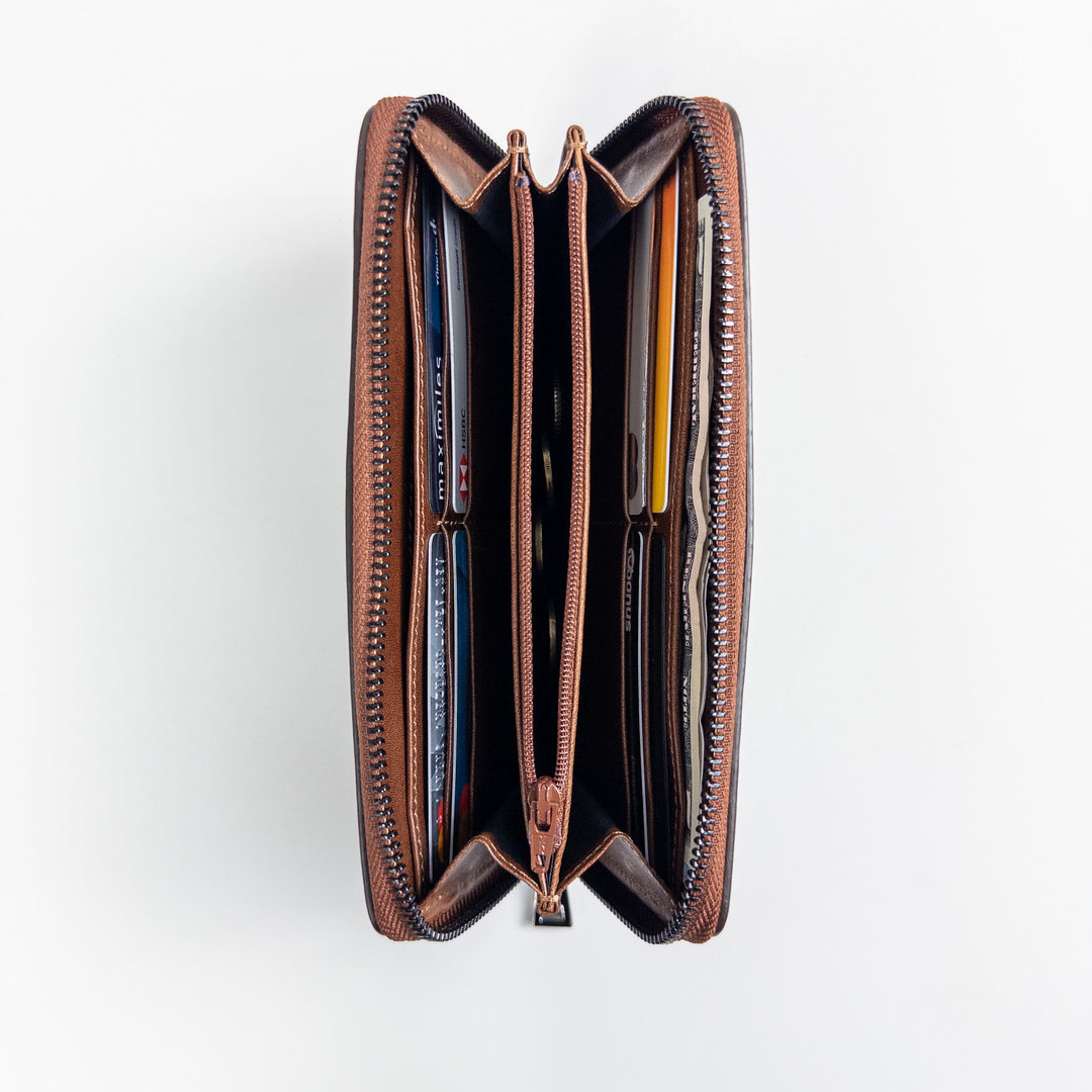 Ellen Zippered Leather Wallet - Tobacco