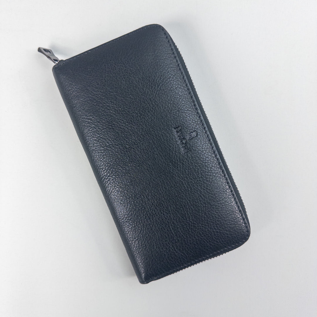 Ellen Zippered Leather Wallet - Black