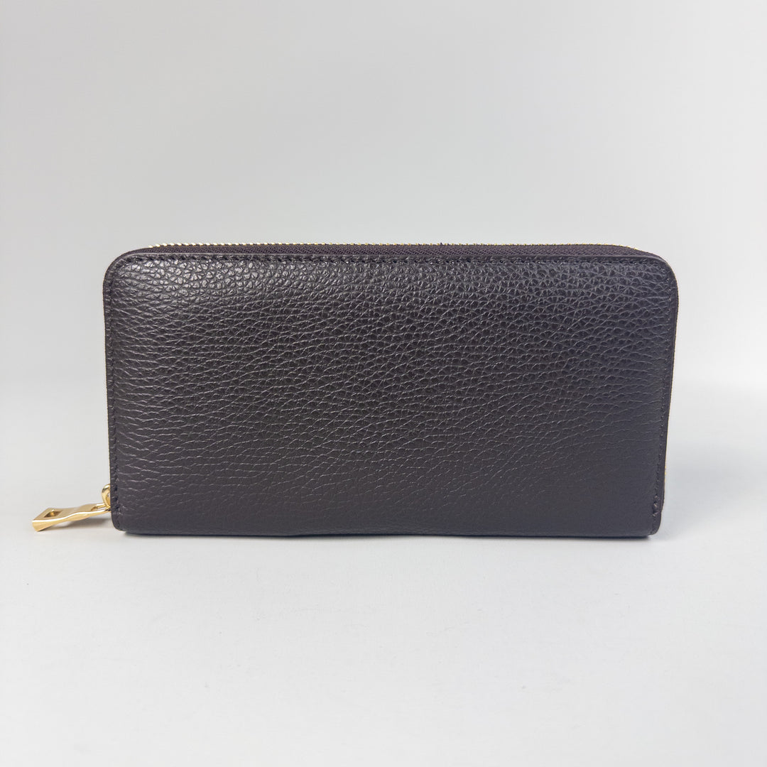 Ellen Gold Zippered Leather Wallet - Brown