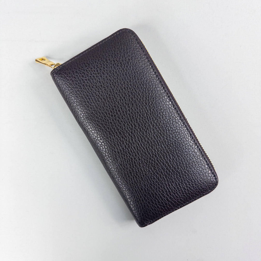 Ellen Gold Zippered Leather Wallet - Brown
