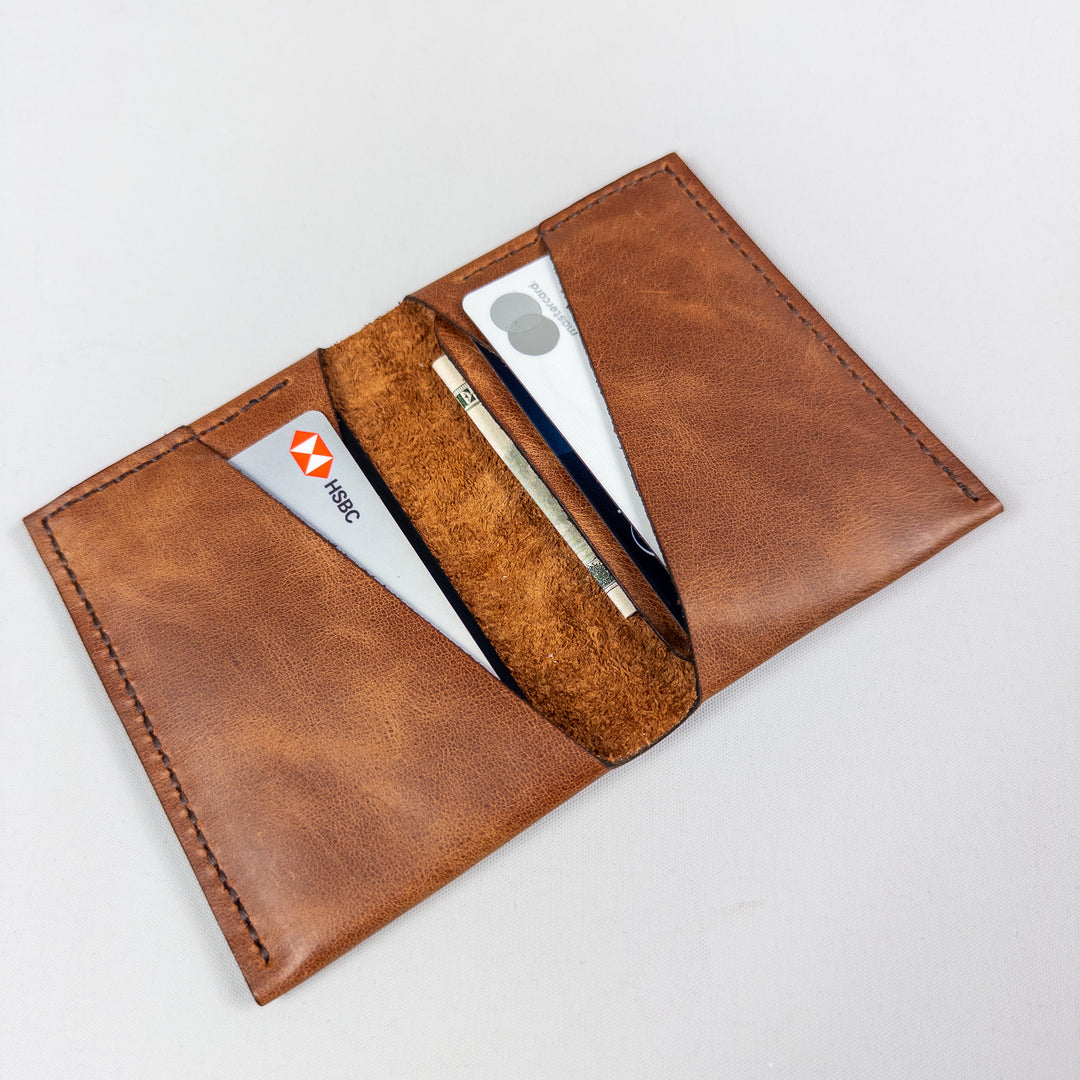 Merlin Slim Leather Card Holder - Tobacco