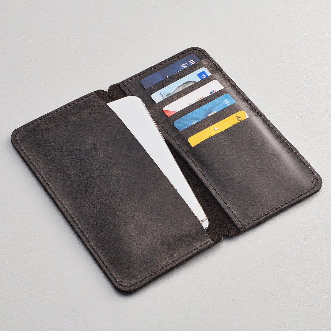 Mentor Leather Telephone Wallet - Dusty Black