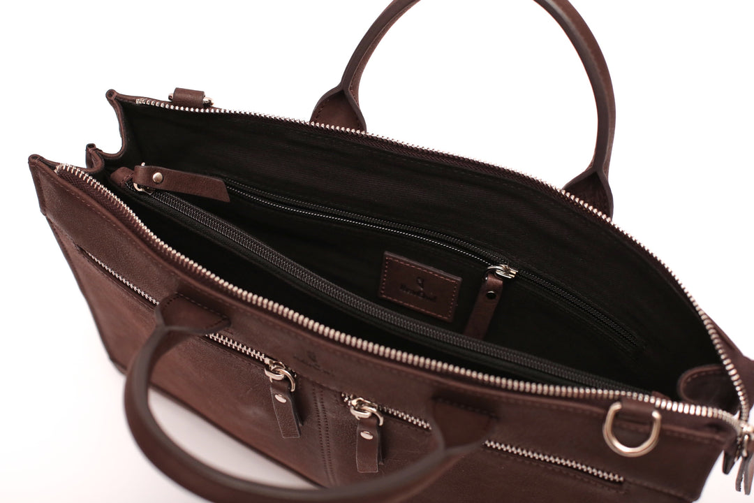Edwin - Leather Briefcase - Brown