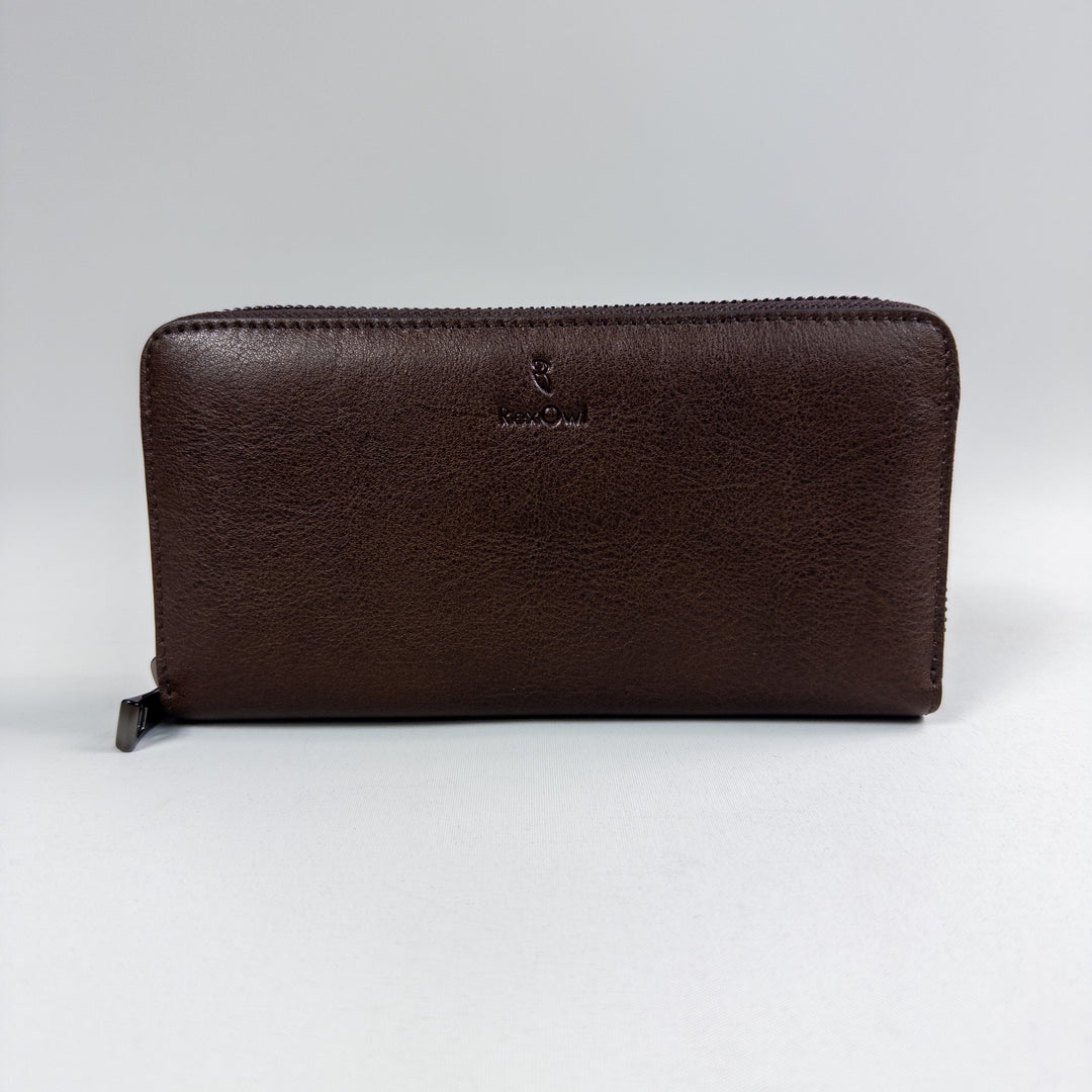 Ellen Zippered Leather Wallet - Brown