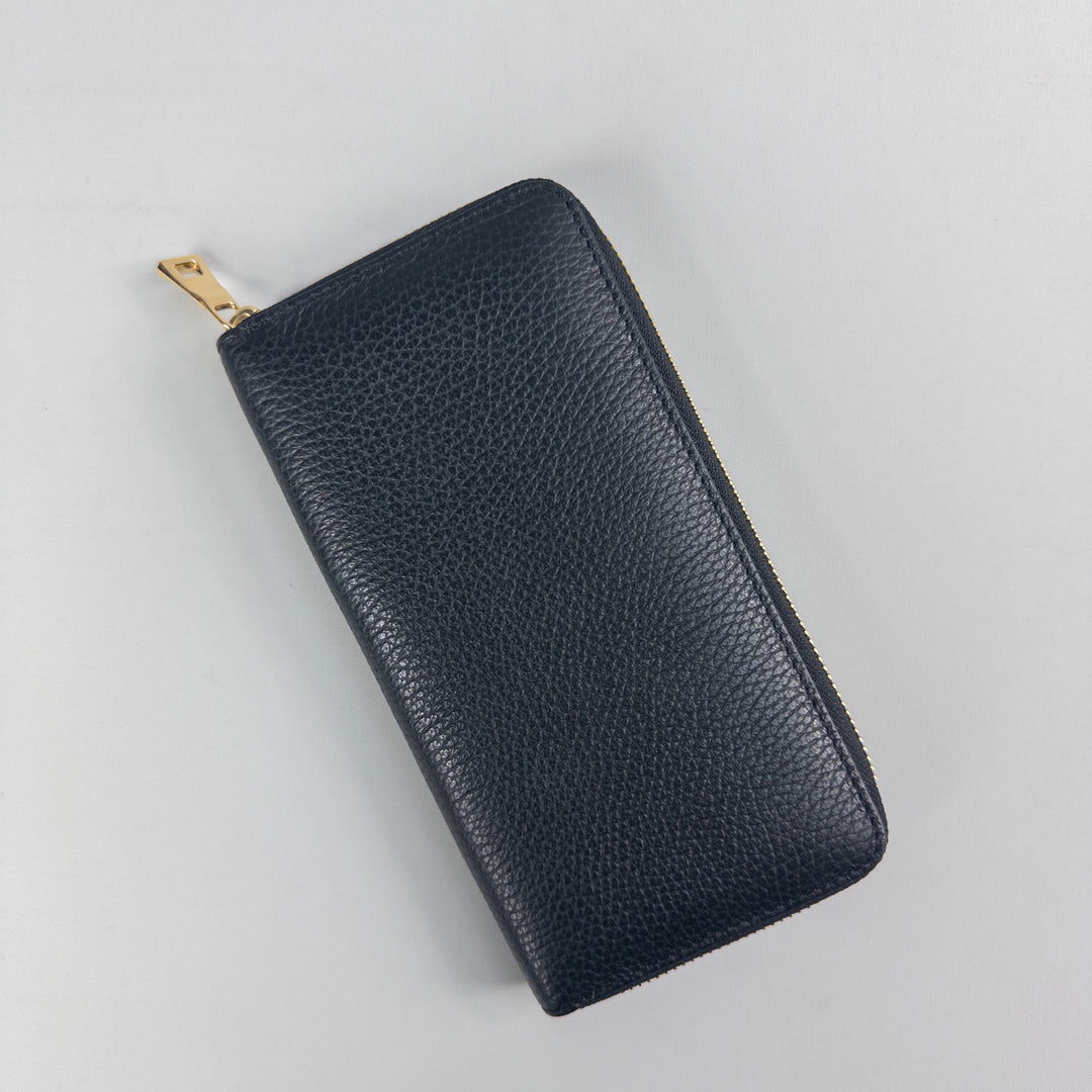 Ellen Gold Zippered Leather Wallet - Black